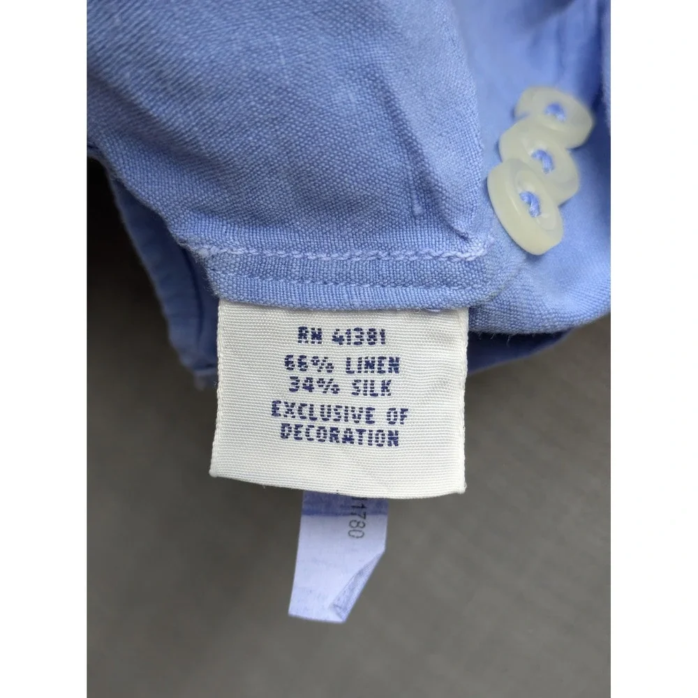 Polo Ralph Lauren Shirt Mens XLT Blue Linen Silk Short Sleeve Button Up Casual